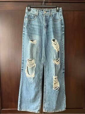 Prosperity Jeans Light Blue Distressed Wide-Leg Jeans - Classic High Rise